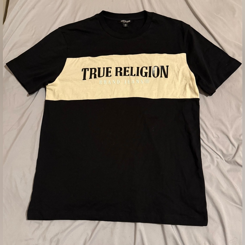 True Religion Black and Cream Short Sleeve Tee